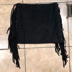 Black Suede Fringe Skirt